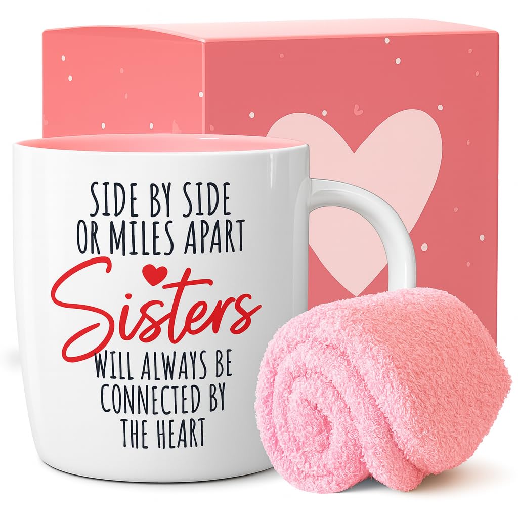 Triple Gifffted Best Sister Ever Coffee Mug & Socks, Gifts for Little Big Sisters from Brother, Birthday Presents Ideas, Valentines Mothers Day Christmas, to Younger Older Sibling, Ceramic Cup 380ml