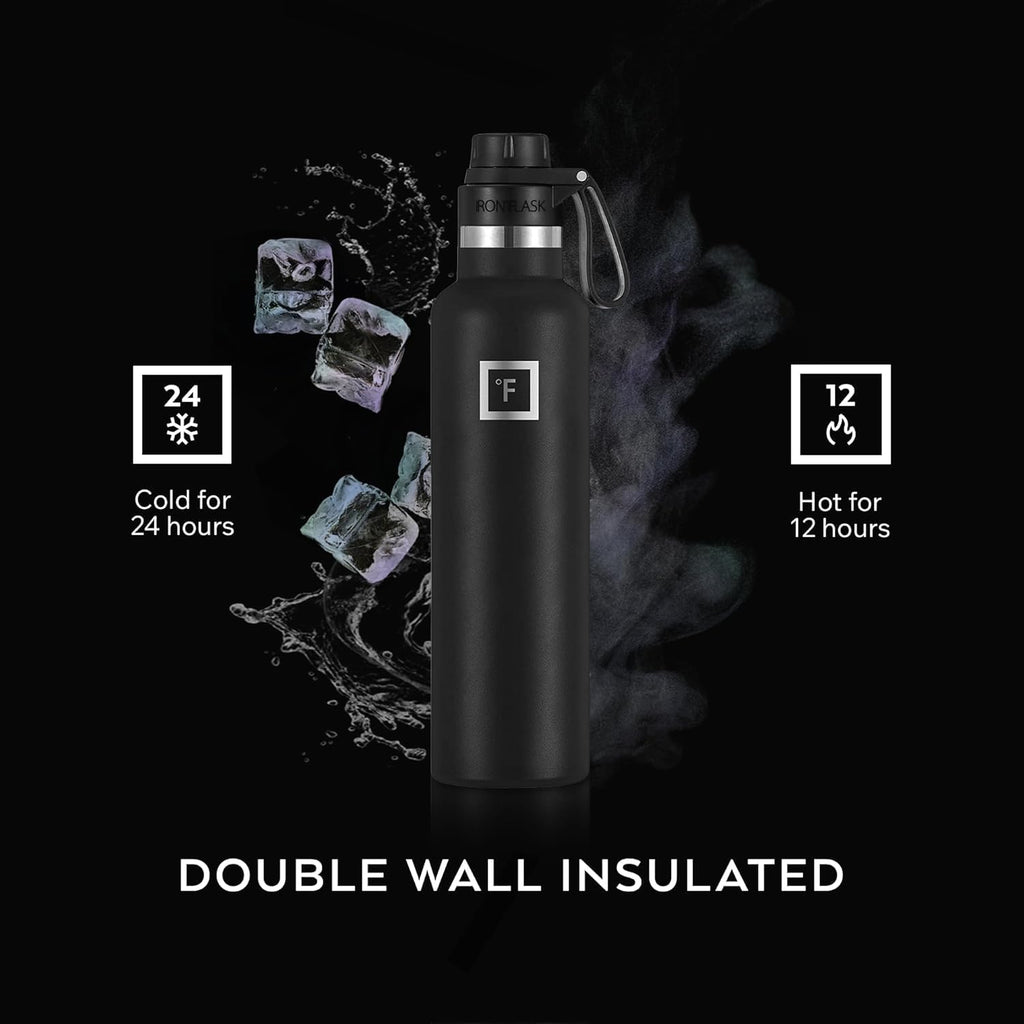 Camping & Hiking Hydration Canteen with Spout Lid (3 Lids) - Double Walled Stainless Steel Insulated Water Bottle - Leak Proof Flask for Sports Gym Travel - Vacuum & BPA Free