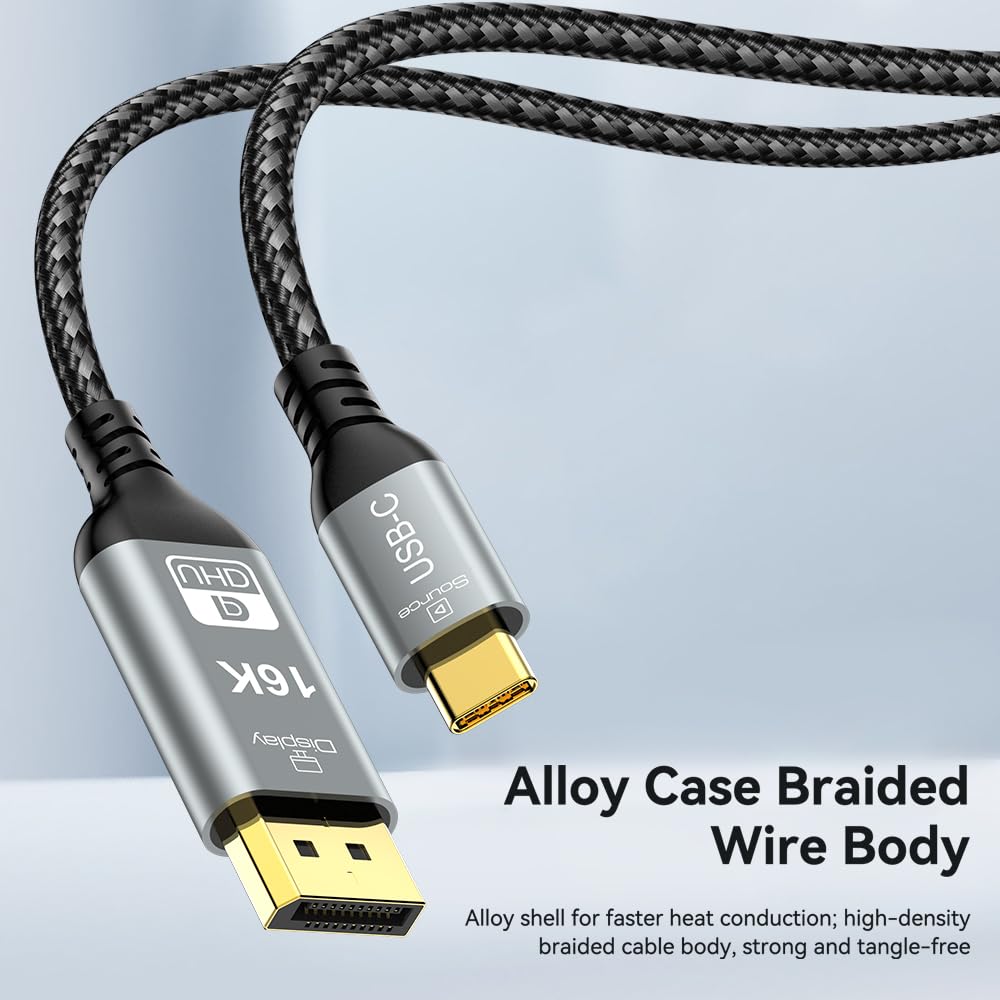 CHENLENIC USB C to DisplayPort 2.1 Cable, 16K@30Hz 8K@120Hz 4K@240Hz, Thunderbolt 5 to DP Cable,40Gbps,Type C Compatible with MacBook Pro M4,M3, iPhone 16 Pro, Dell XPS, Gaming Monitor 6FT
