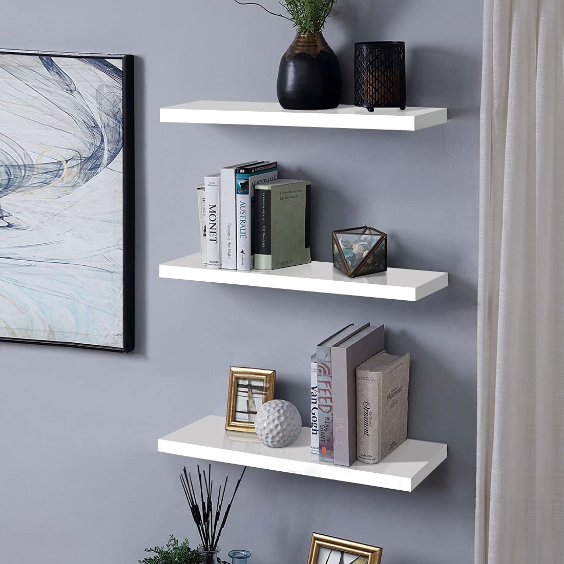 3 Pcs Floating Wooden Wall Shelves Fashion Home Living Room Bedroom Study