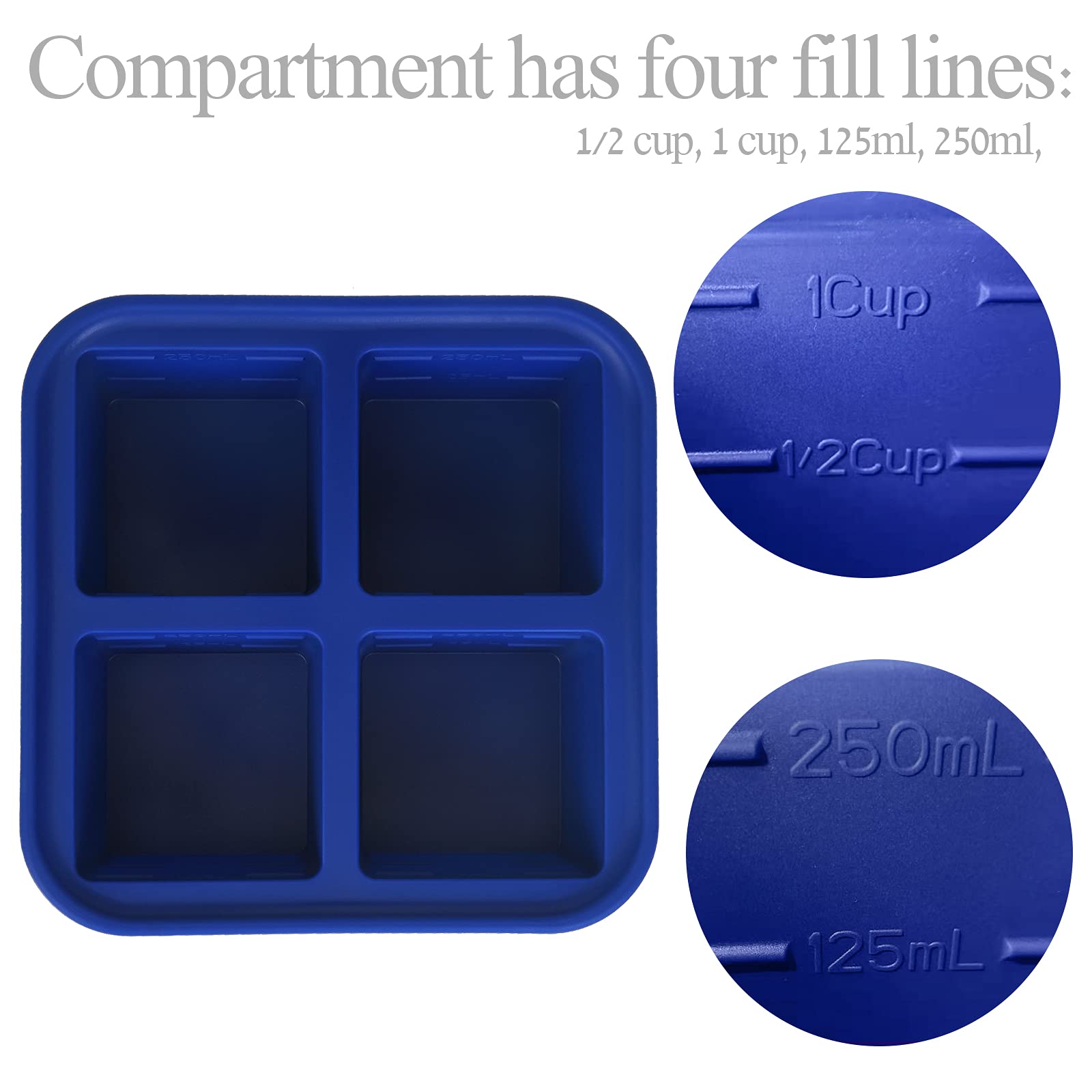 Kinggrand Kitchen 1-Cup Silicone Freezer Tray with Lid - 2 Pack - Make 8 Perfect 1-Cup Portions - Easy Release Molds for Food Storage & Freeze Soup, Broth, Stew or Sauce