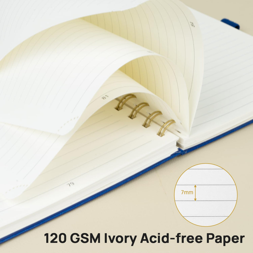 POPRUN Lined Spiral Journal Notebook [A5-5.75'' x 8.25''] - 120 GSM Thick Paper, 141 Numbered Pages, College Ruled Notebook for Men & Women with Pocket, Index Tabs, 8 Perforated Sheets, Royal Blue