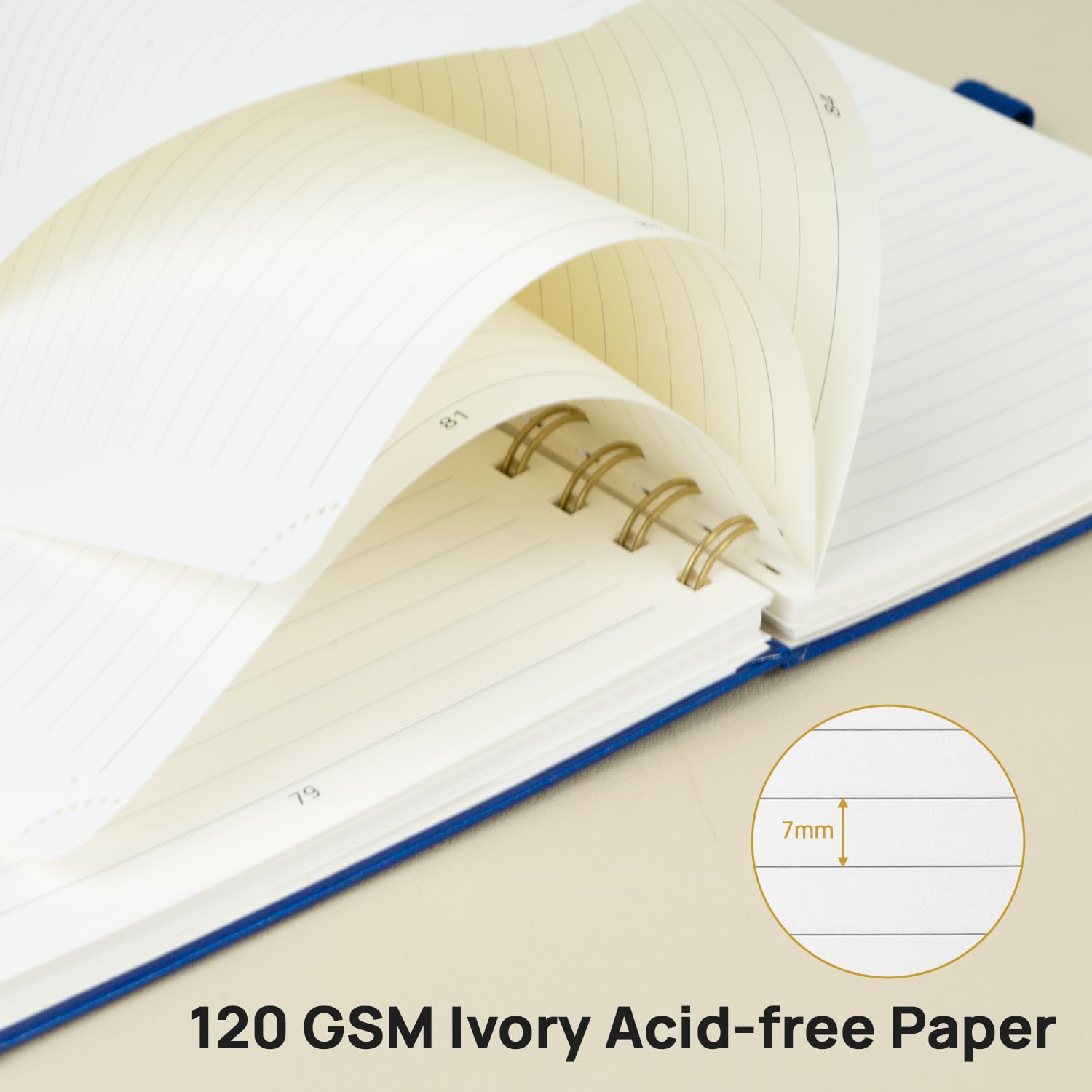 POPRUN Lined Spiral Journal Notebook [A5-5.75'' x 8.25''] - 120 GSM Thick Paper, 141 Numbered Pages, College Ruled Notebook for Men & Women with Pocket, Index Tabs, 8 Perforated Sheets, Royal Blue