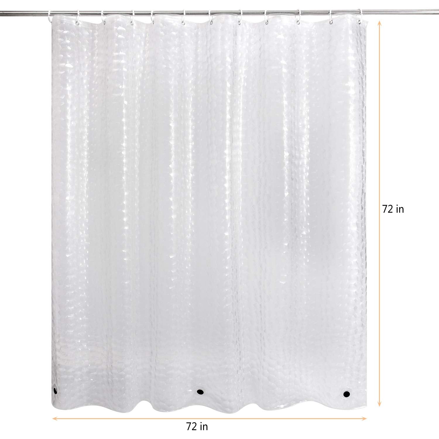 WELTRXE Heavy Duty EVA Shower Curtain Liner with Magnets Waterproof 3D Water Cube Clear Bathroom Shower Curtains,No Smell,72x72 Inch,12 Hooks