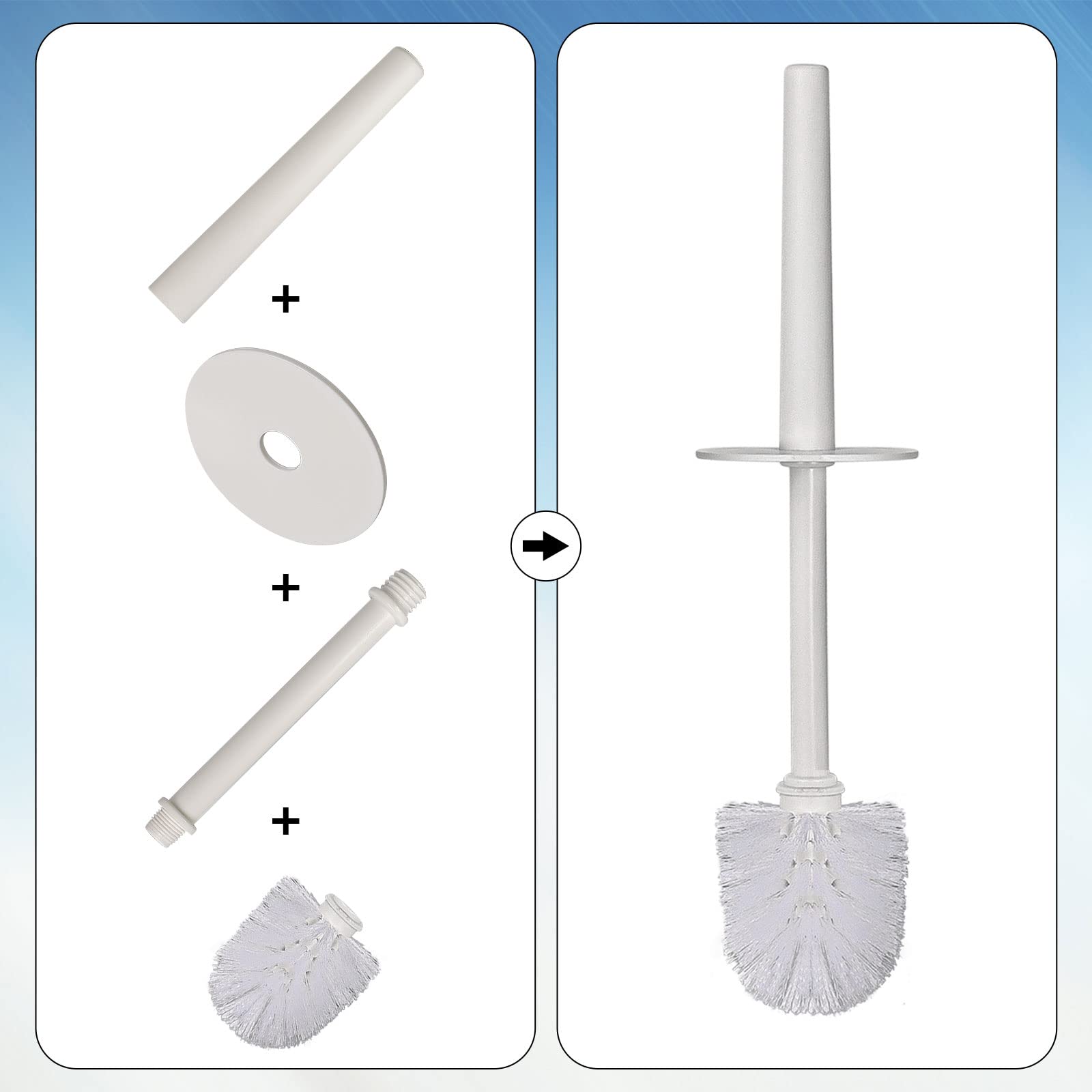 Topsky 2-Pack Closed Toilet Brush Compact Toilet Brush and Holder Plastic Round Barrel Loo Brush with Replacement Toilet Brush Head (White)