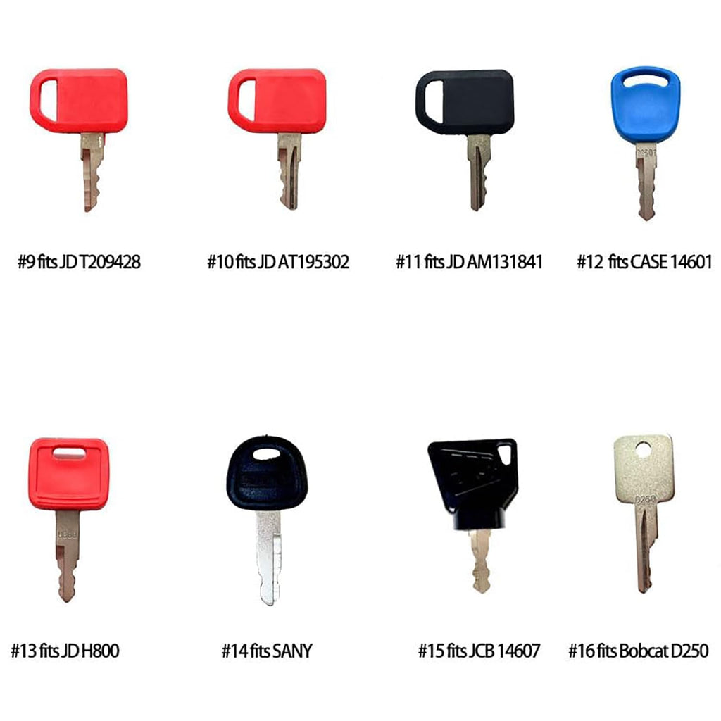 16Pcs Construction Ignition/Heavy Equipment Key Set Compatible with Volvo Caterpillar Komatsu John Deere JCB Hitachi Case