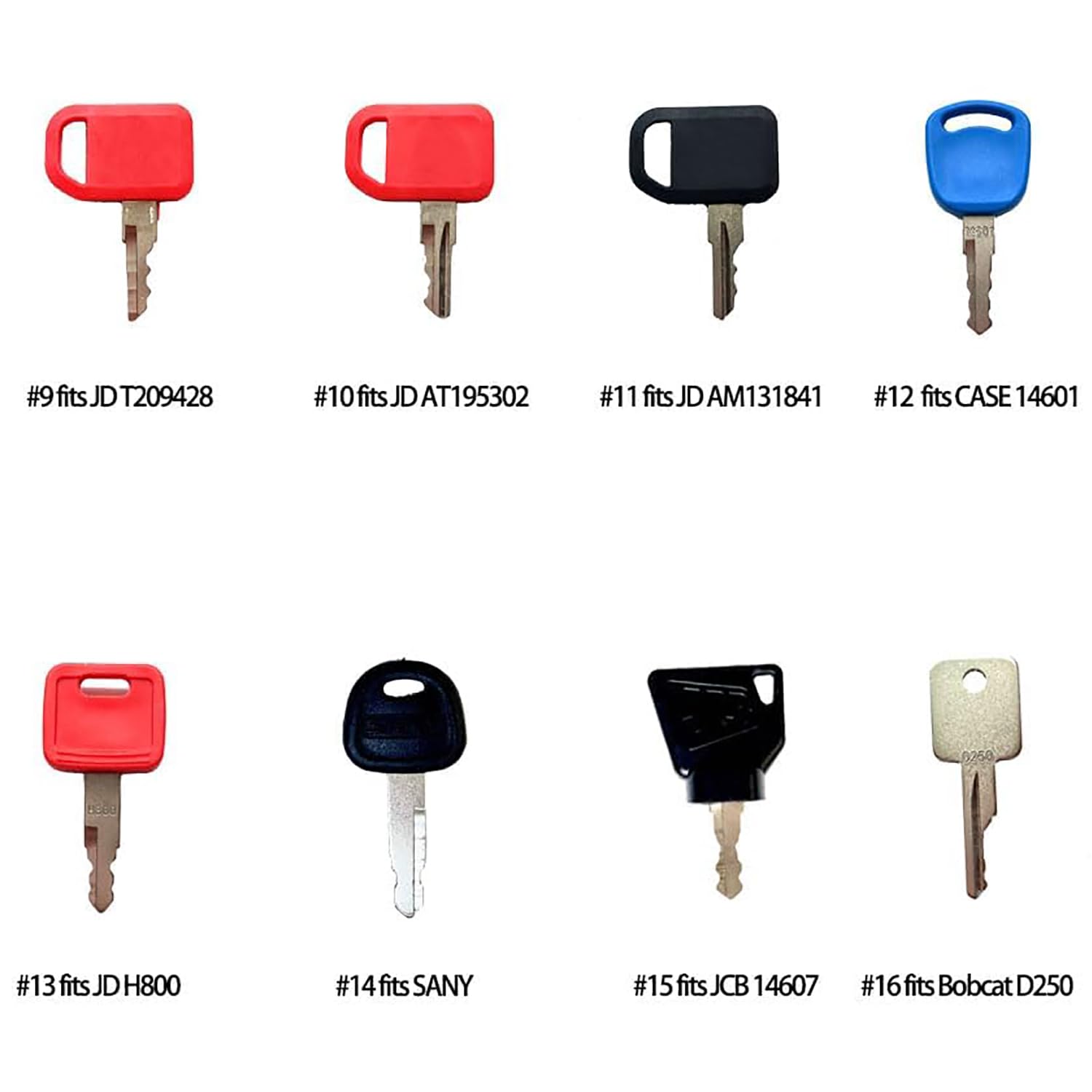 16Pcs Construction Ignition/Heavy Equipment Key Set Compatible with Volvo Caterpillar Komatsu John Deere JCB Hitachi Case