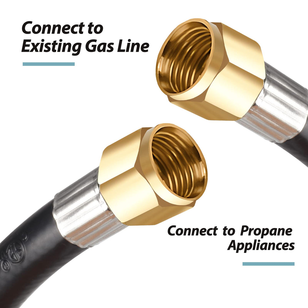 Bbcuepro 12FT Propane Hose Assembly with Both 3/8" Female Flare for Most Gas Grill, RV, Heater, Generator, Fire Pit and More - Propane Hose Extension