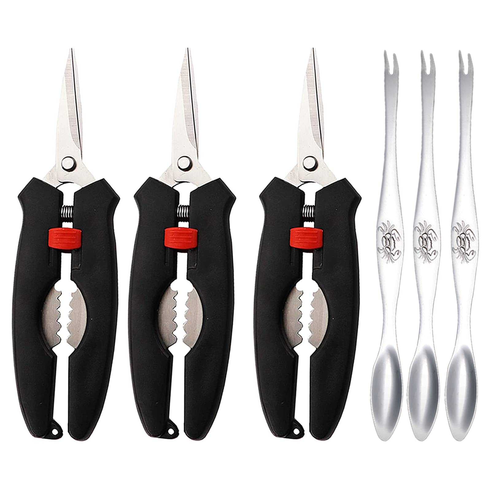 BLBYHO Seafood Tool Set, Crab Lobster Seafood Scissors, Crab Leg Scissors 3 Pack with Crab Leg Forks 3 Pack