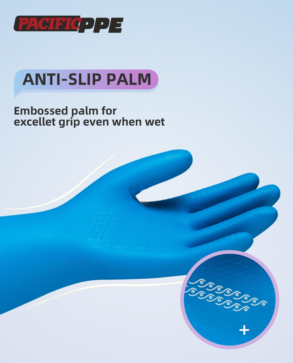 PACIFIC PPE Reusable Dishwashing Cleaning Gloves with Latex Free, Cotton Liner, Household, Kitchen Gloves, Blue, Large, 2Pairs