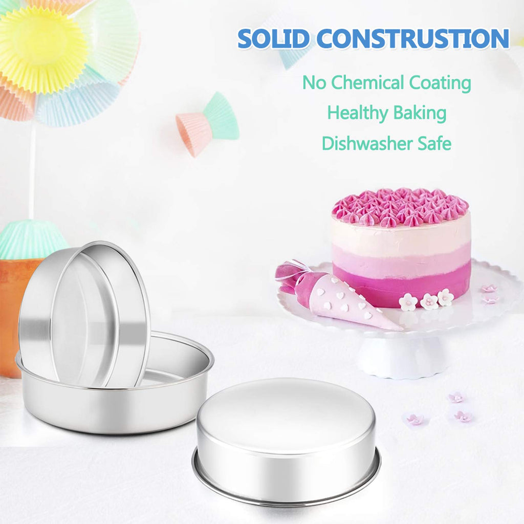 6 Inch Cake Pan Set of 2, E-far Stainless Steel Round Smash Cake Baking Pans, Non-Toxic & Healthy, Mirror Finish & Dishwasher Safe