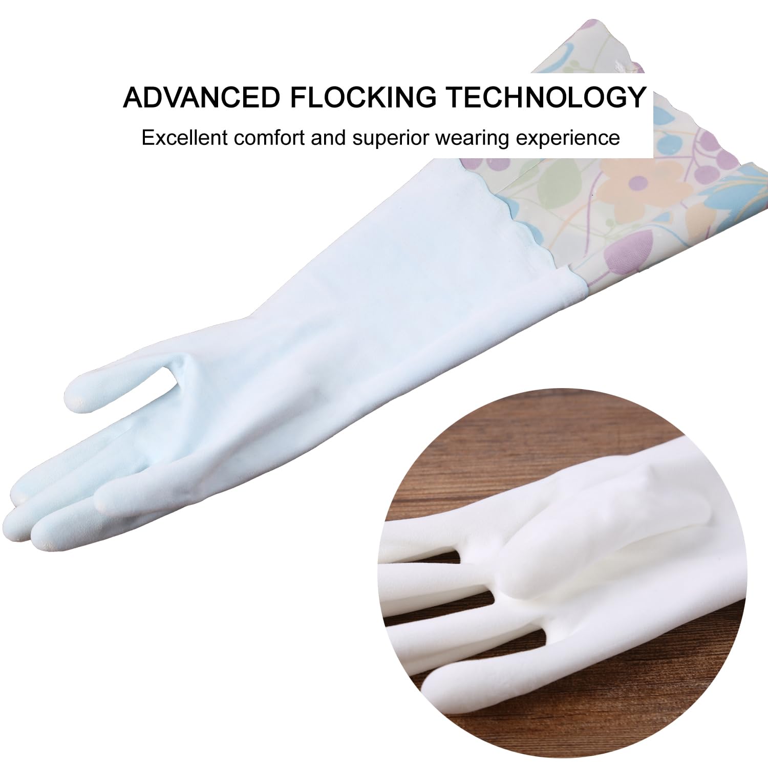 Bamllum 3 Pairs Rubber Cleaning Gloves for Dishwashing, Household Kitchen Dish Washing Gloves with Flocked Cotton Liner, Long Cuff 16", Reusable, Non-Slip (Medium)