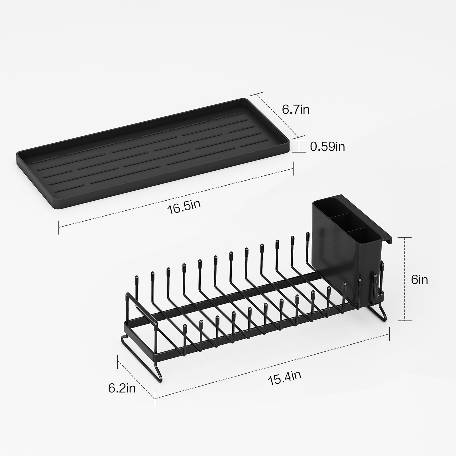 Small Dish Drying Rack, Aufworld Compact Dish Rack with Silicone Drying Mat, Stainless Steel Dish Drainer with Utensil Holder, Space Saving Drain Rack for Kitchen Counter, RVs, Apartments (Countertop)