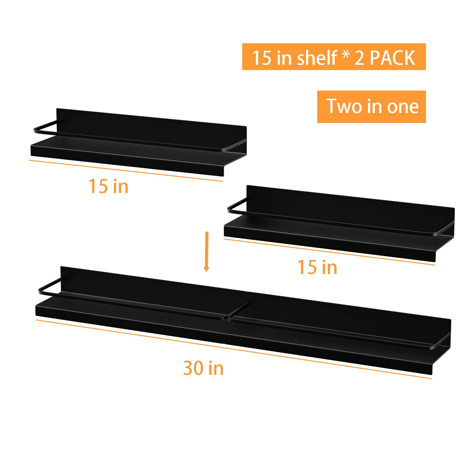 WUIVIUT Magnetic Shelf for Stove Kitchen Spice Rack, 15" Top Storage Over The Stove, Magnetic for Organization Back of Stove (Black, 2 Pack)