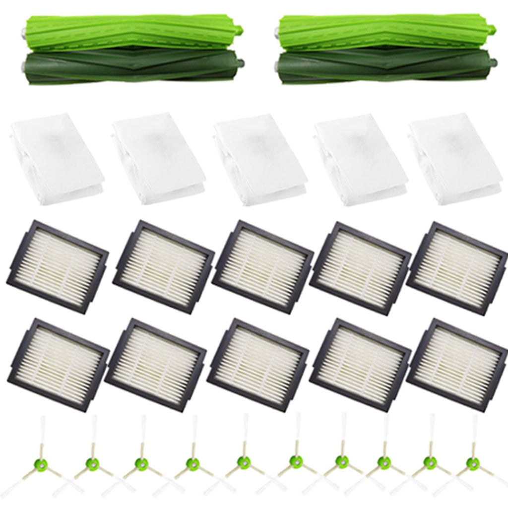 Amyehouse Replacement Parts Kit for iRobot Roomba i1+ i4+ i7+ i8+ i6+ i3+ J5 J7+ J8+ J6+ J9+ Plus Vacuum,2 Rubber Brushes & 10 HEPA Filters & 10 Side Brushes & 5 Dirt Disposal Bags