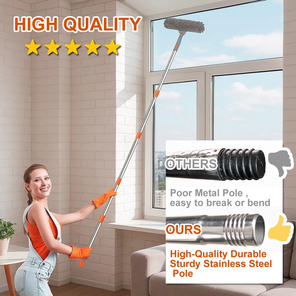 Window Cleaning Tools Window Squeegee: with Extendable Pole 72 Inch - Microfiber Scrubber - for Indoor & Outdoor Glass, Car,High Windows