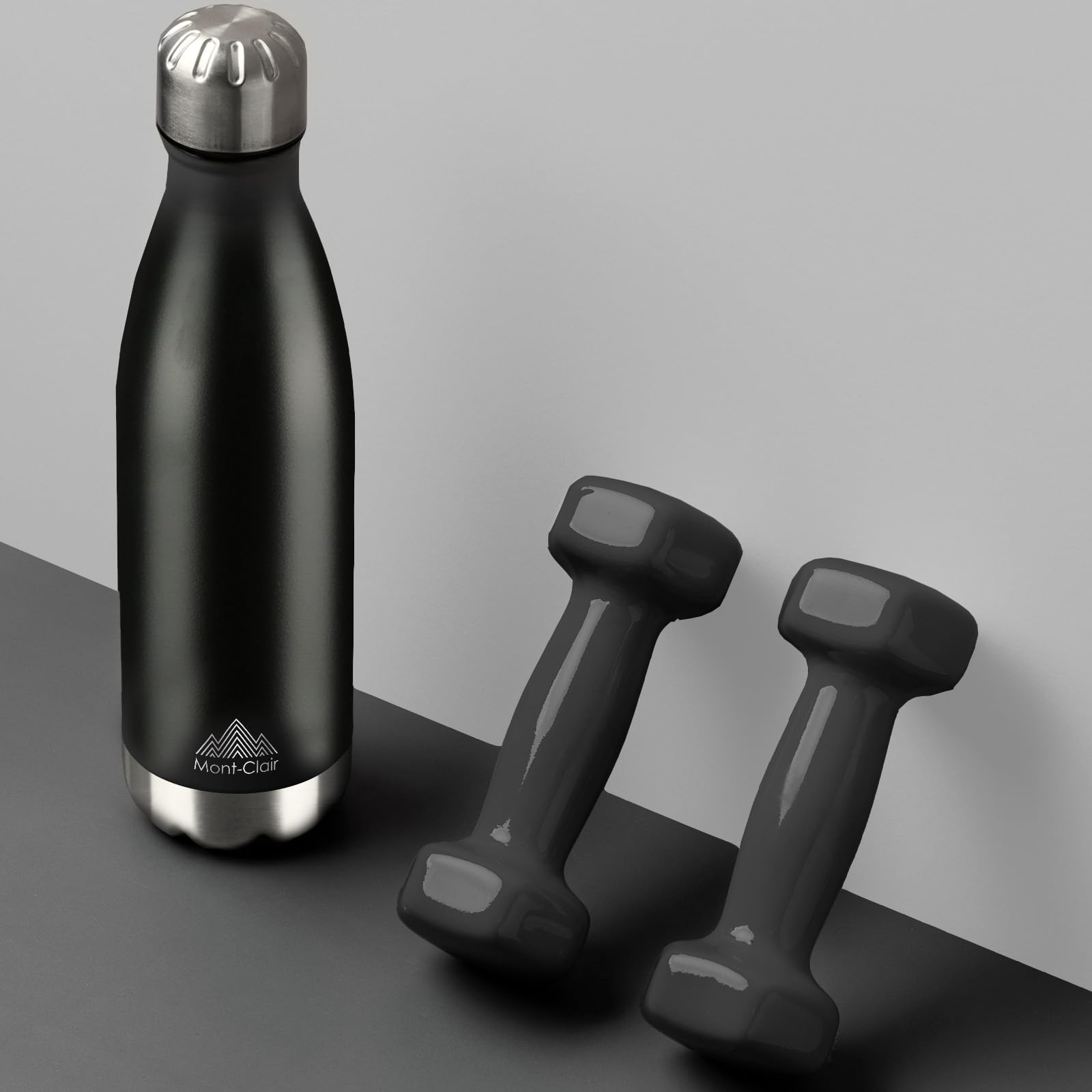 Mont-Clair H2O Stainless Steel Water Bottle, Vacuum Insulated - BPA Free, 12h Hot & 24h Cold Drinks Bottle, Metal, 1L Leakproof, Ideal for Adult, Kids, Running - Black