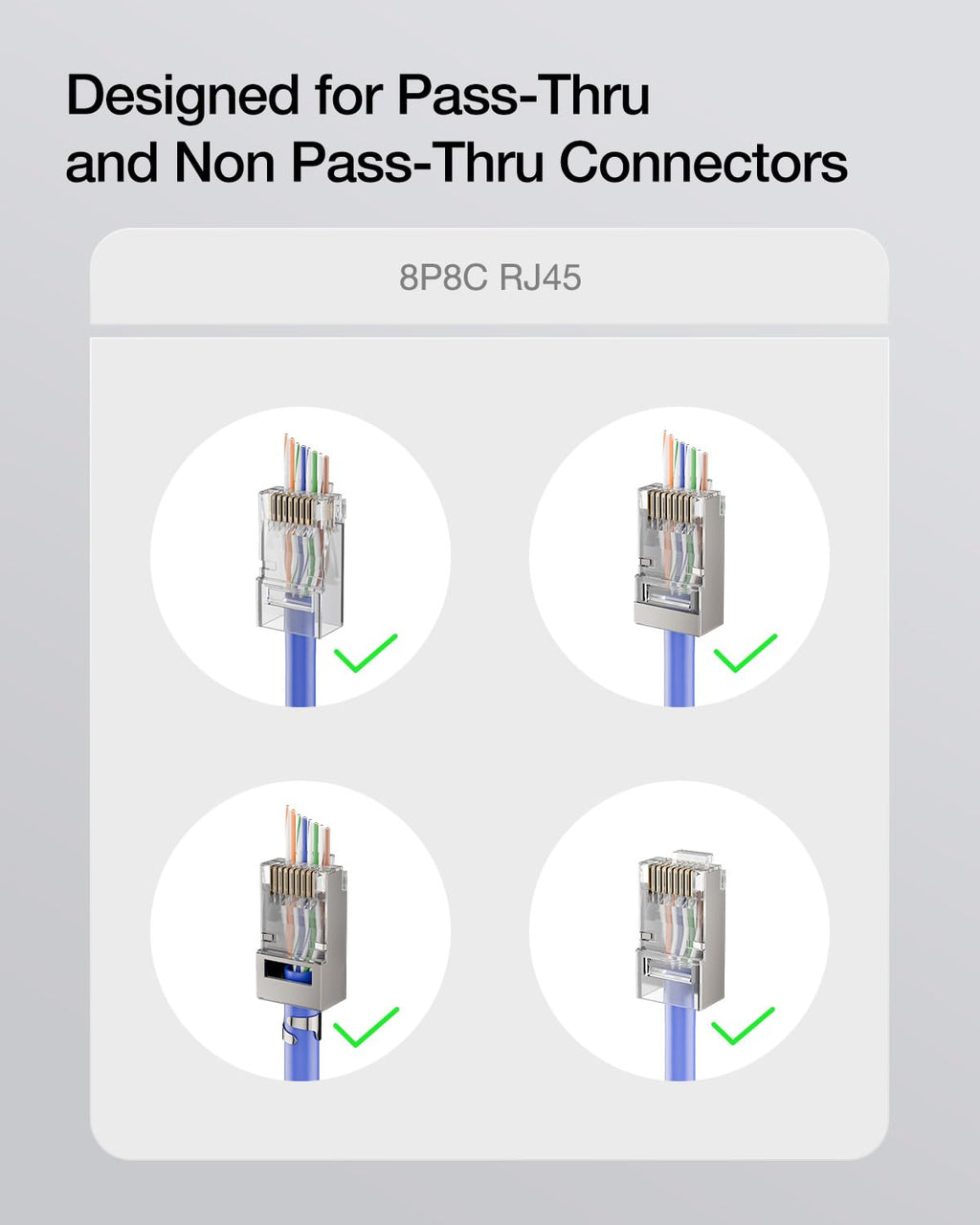 VCE RJ45 Crimper Pass Through, Ethernet Crimping Tool for Cat6 Cat7 Cat5 End Pass-Thru Connector, Support Stripping & Cutting