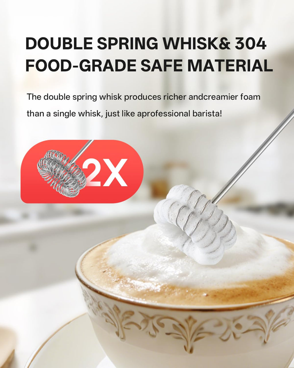 CIRCLE JOY 2-Speed Rechargeable Milk Frother Hanheld, Dual Coil Whisk Head Electric Coffee Frother, Portable Hand Frother Wand Drink Mixer for Matcha Lattes Cappuccino