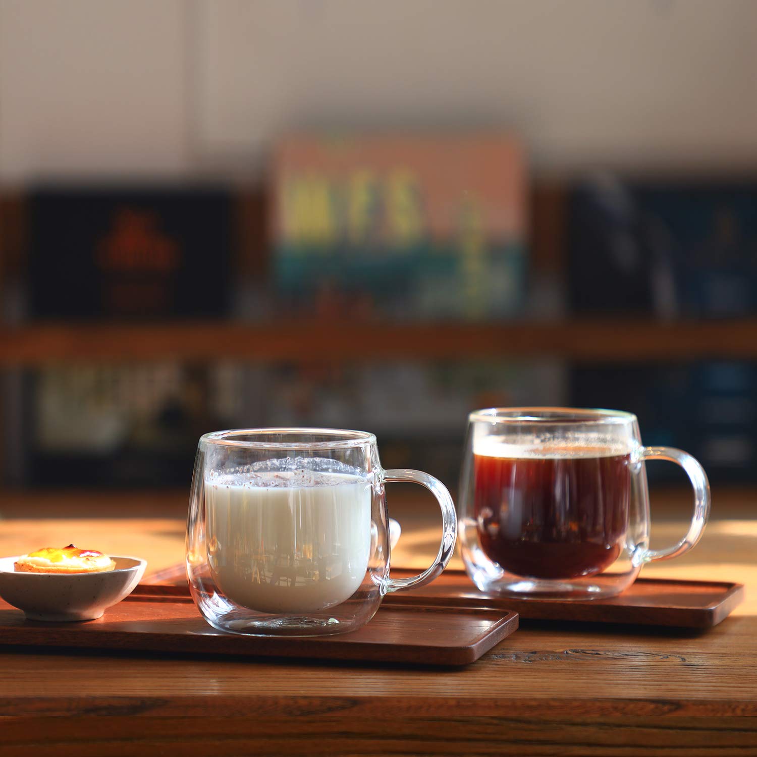 CnGlass Double Walled Glass Coffee Mugs 10oz,Large Insulated Espresso Cups,Set of 2 Clear Glasses Cappuccino Mug with Handle(Tea Latte Glassware)