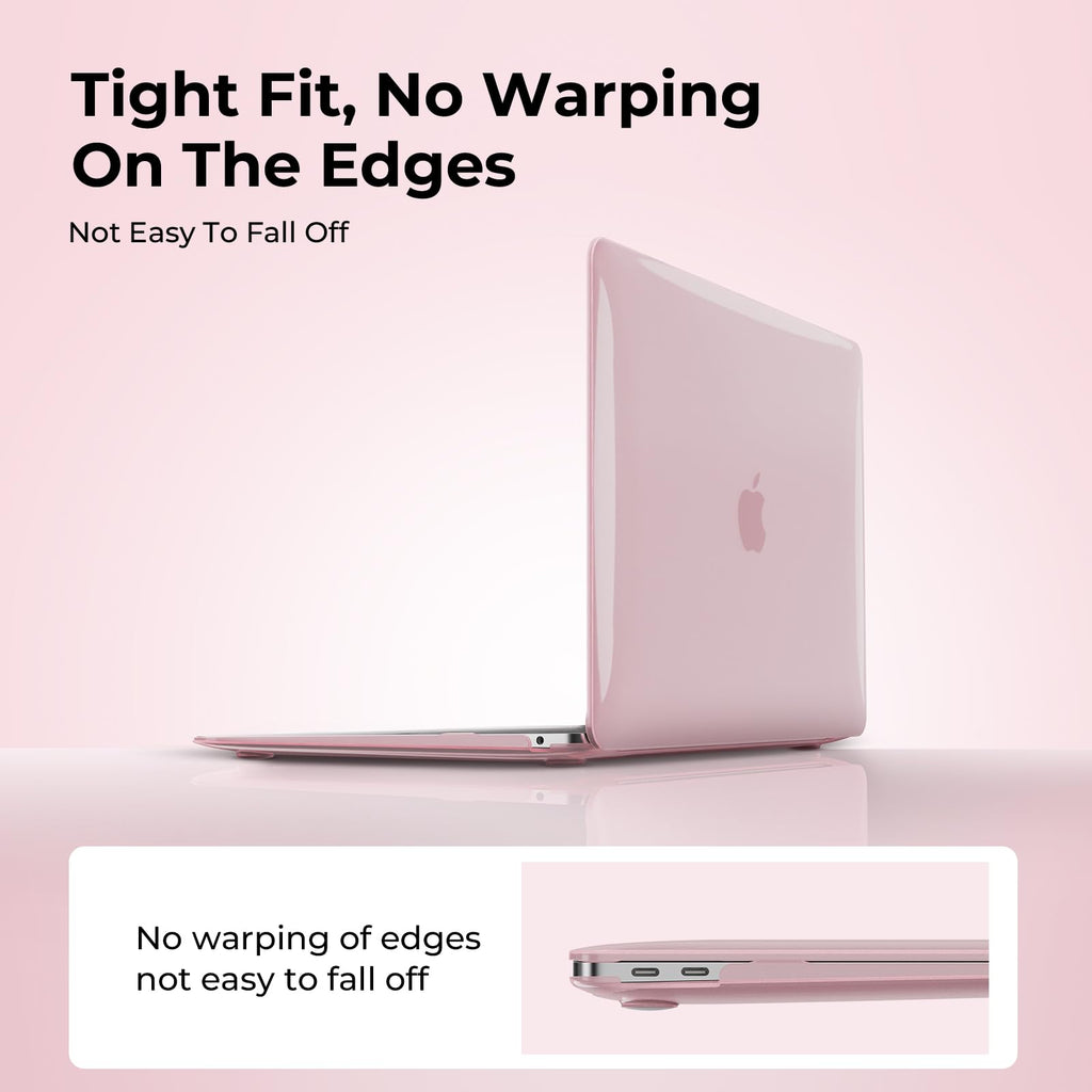 EooCoo Compatible with MacBook Air 13.3 inch Case 2018-2021 Release M1 Chip Model A2337 A2179 A1932 with Retina Display, MacBook Air 13 Case + TPU Keyboard Skin+ Screen Protector, Crystal Pink