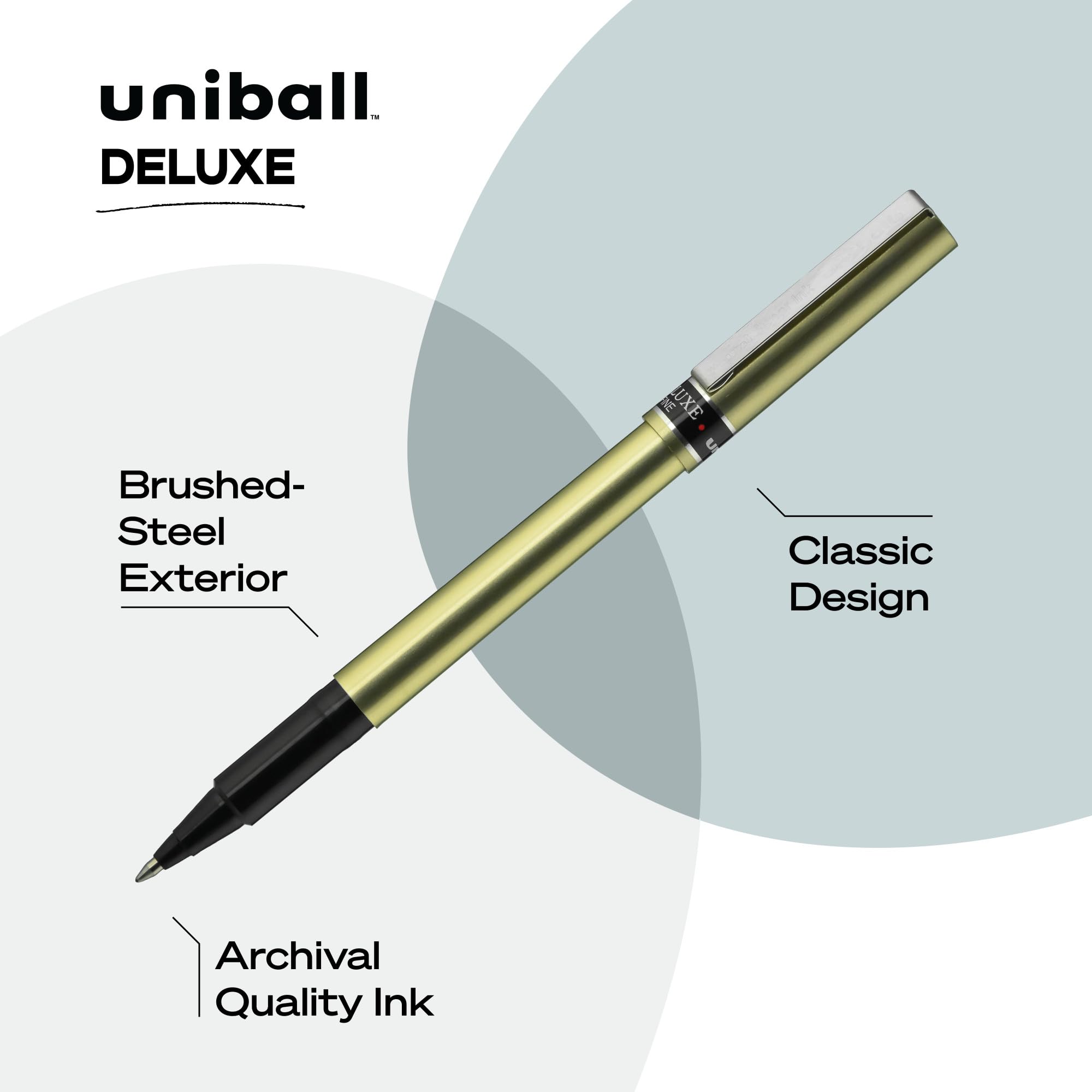 uni-ball DELUXE Rollerball, Stick Roller Ball Pen Fine-0.7mm, 12 Pack, Black Ink (60052)