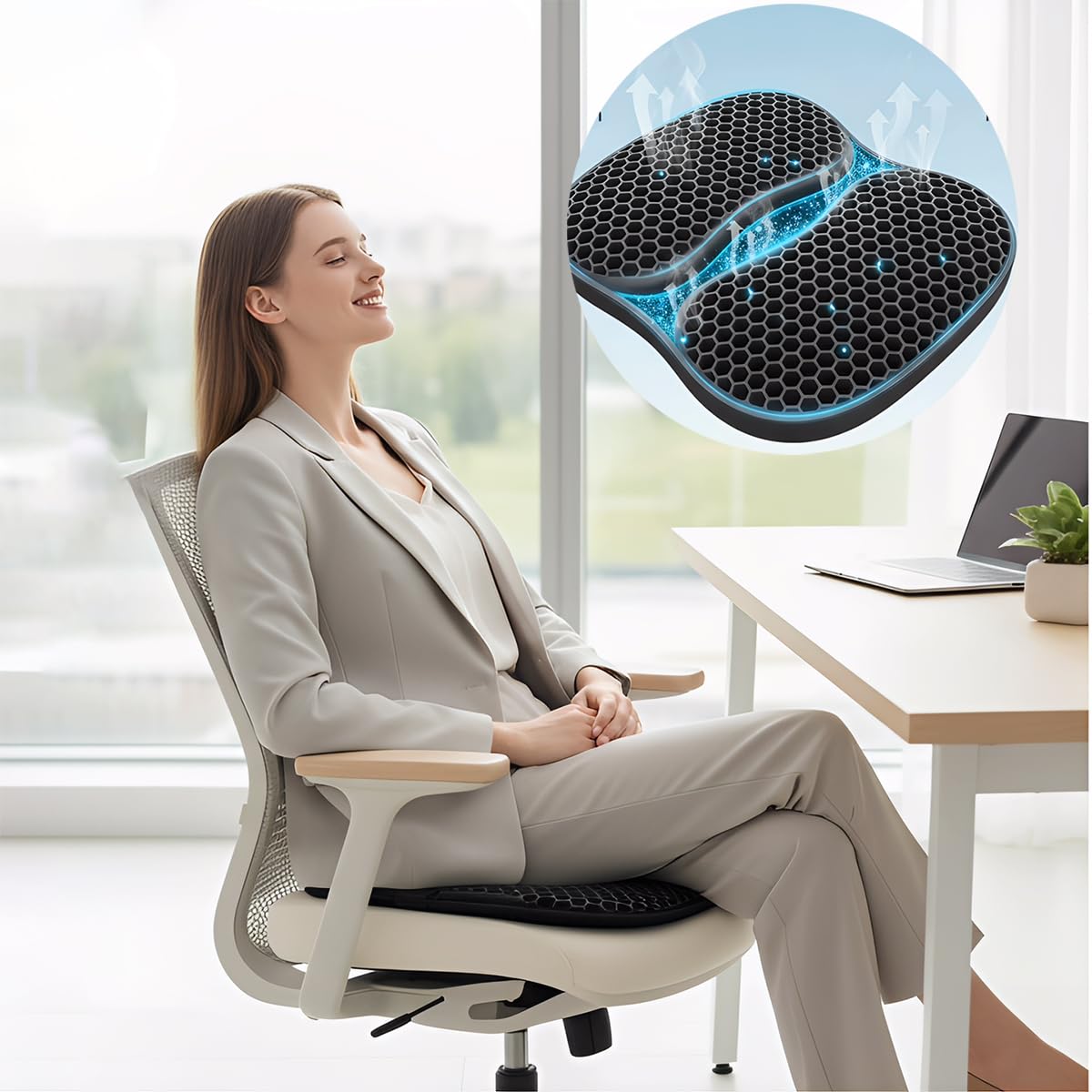 Foldable Honeycomb Seat Cushion with Zipper & Handle, Portable Gel Seat Cushion with Ventilative Cover & Anti-Skid Bottom, Portable Butt Pillow for Chairs 15.8x13.3x1.4 Inches (Black)
