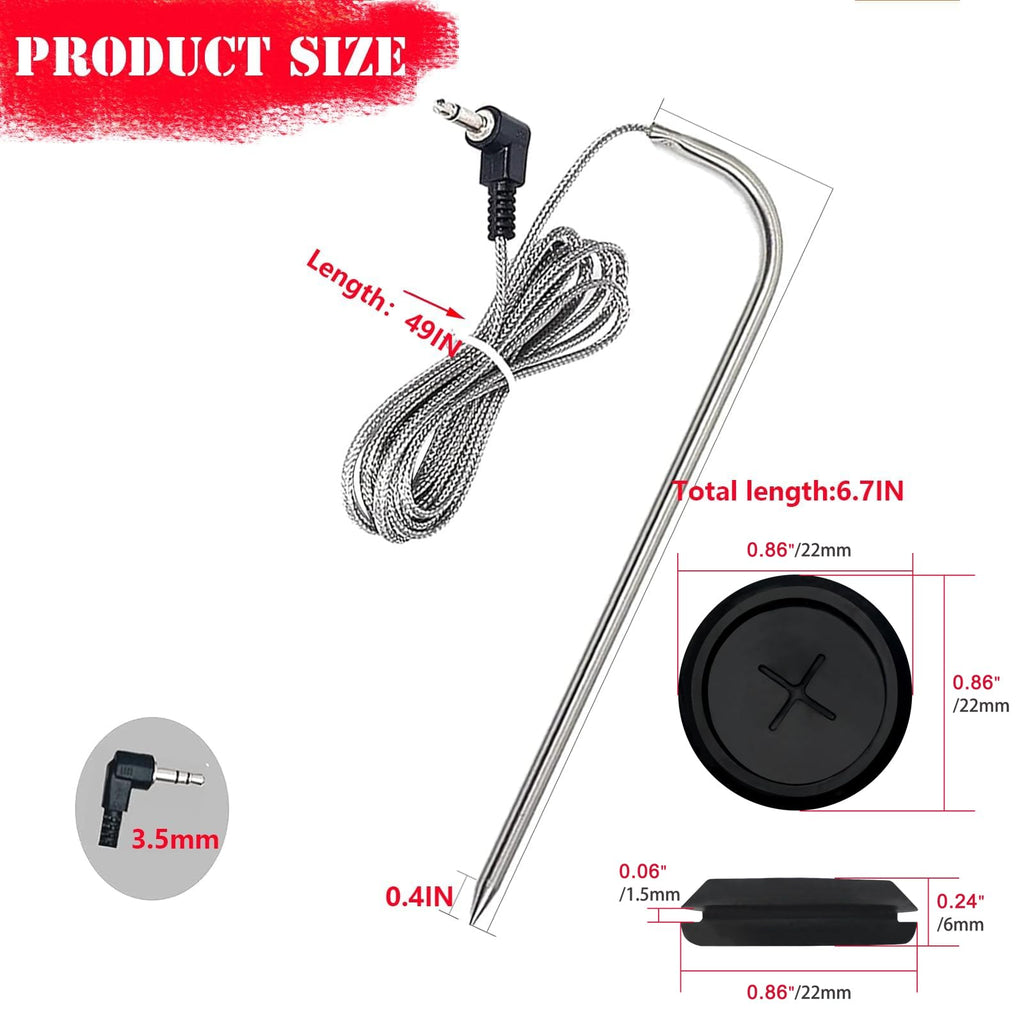 Replacement Meat Probe for Pit Boss Pellet Grill, Compatible with Pit Boss Series Pellet Grill and Smoker, 3.5 mm Plug, 2 Waterproof Temperature Probes(Heruisi)