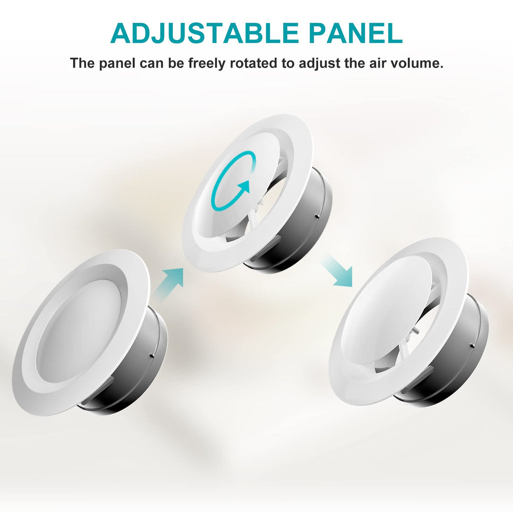 HG Power 4 Inch Soffit Vent, Adjustable Air Vent Cover, ABS Round Ceiling Vent Covers for Living Room, Attic, Bathroom, Kitchen, Ventilation Use, White - Opening Size 3.59", 2 Pack