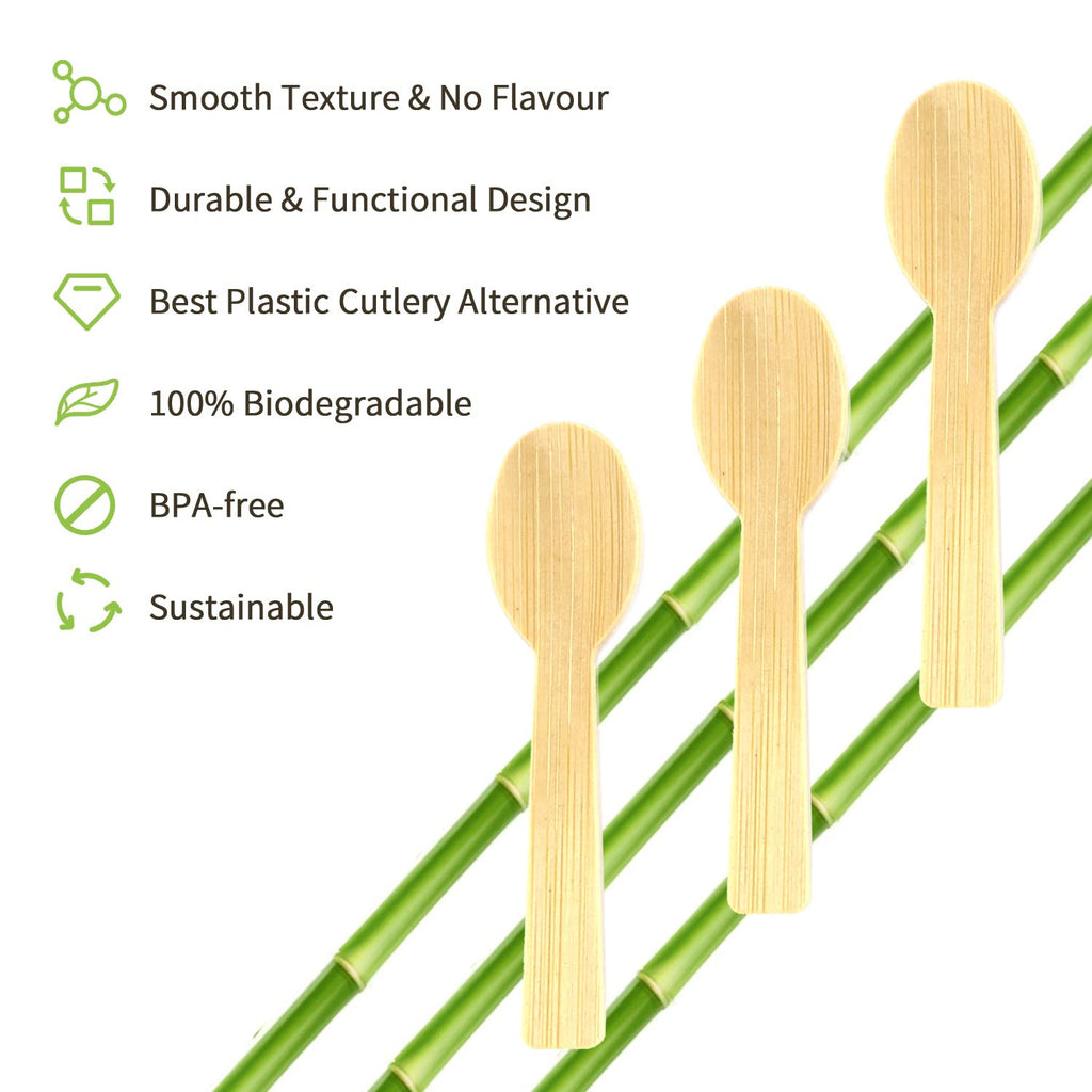 Bamboo Cutlery| 200PK Small Bamboo Spoons 3.54" Disposable Mini 100% Compostable Biodegradable Utensils Set Renewable Natural Disposable Ice Cream Spoon