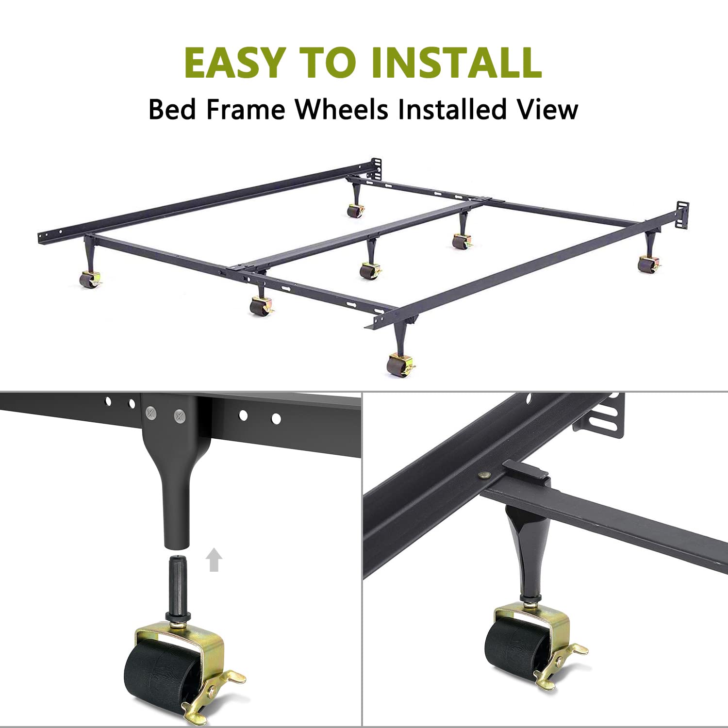 6PCS Bed Casters,Bed Frame Wheels,Bed Frame Rollers,Heavy Duty Locking Metal Swivel Casters for Bed Replacement Parts,Stem for Bed Frame Socket