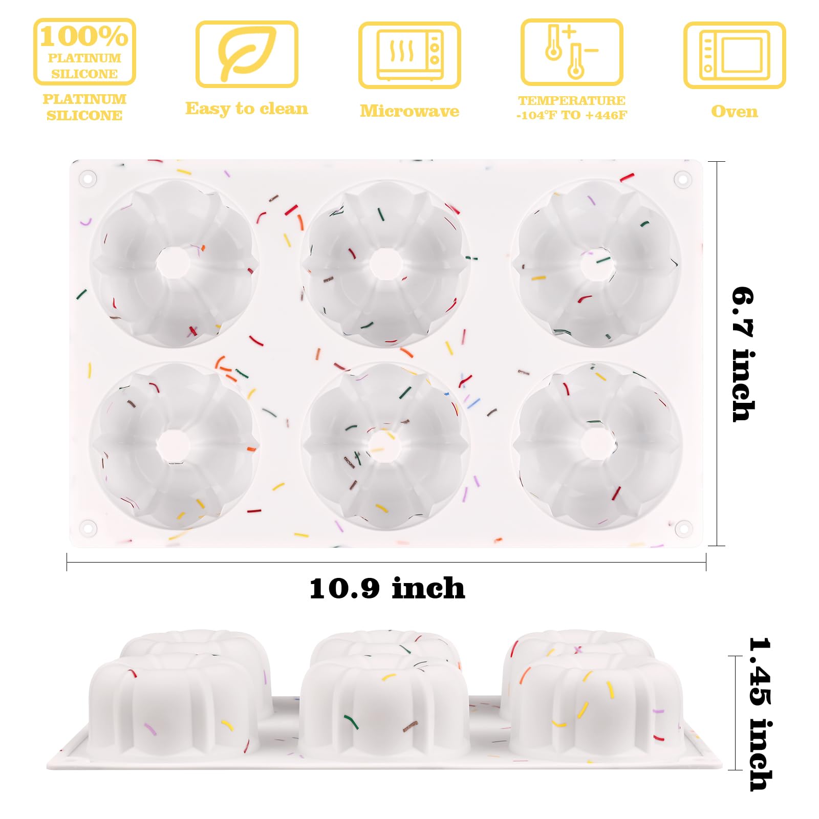 HUAKENER 2 Pcs Mini Fluted Cake Pan, 6-Cavity Fluted Tube Cake Pan, Non-stick Silicone Baking Mold for Cupcakes, Donuts, Muffins, Cornbread, Brownies, Jellies