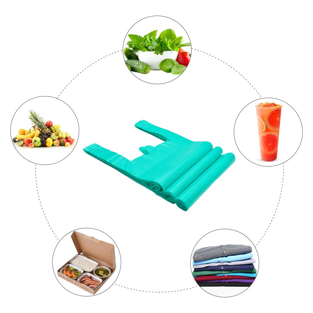 T Shirt Bags Plastic Grocery Bags with Handles in Bulk for Shopping and Surpermarket, Bolsas De Plastico para Negocio,12 x 20 Inch (Lake Blue 200 Pcs)