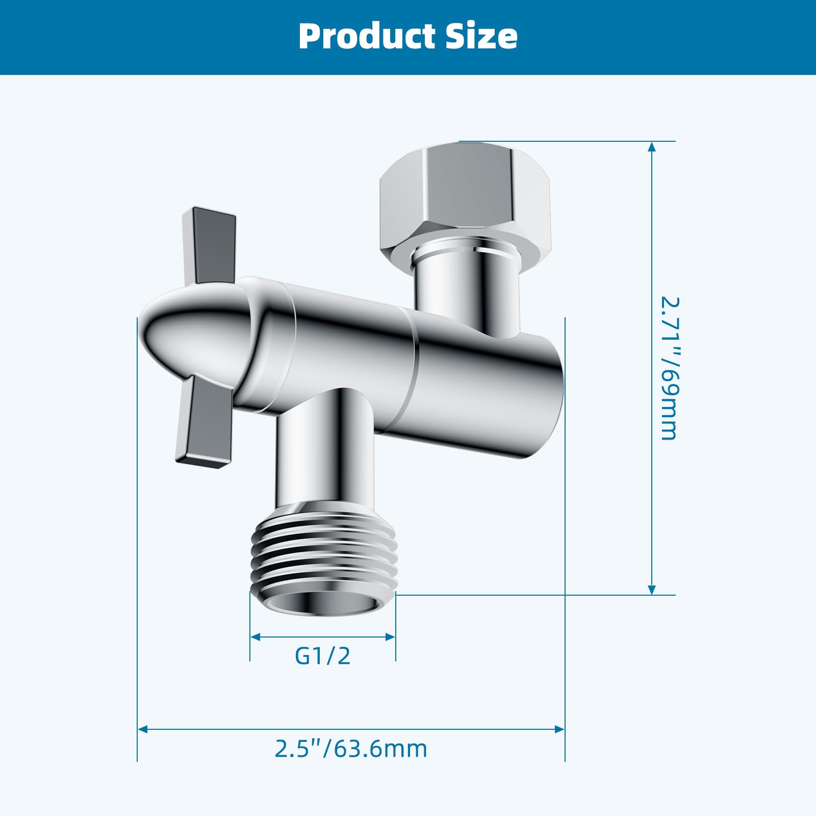 Hibbent All Metal Shower Head Elbow Adapter, 360 ° Adjustable Swivel Brass Showerhead Adapter for Fixed and Rain Showerhead, Stainless Steel Wall Mounted Shower Connector, Chrome