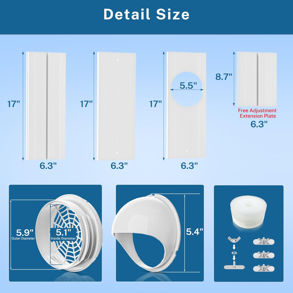 Portable ac Window Vent Kit with Universal Coupler, Insputer New Adjustable Air Conditioner Window Seal Kit for Sliding Window, Fit for AC with 5.9 & 5.1 Inch Diameter Exhaust Hose(3 Pcs)