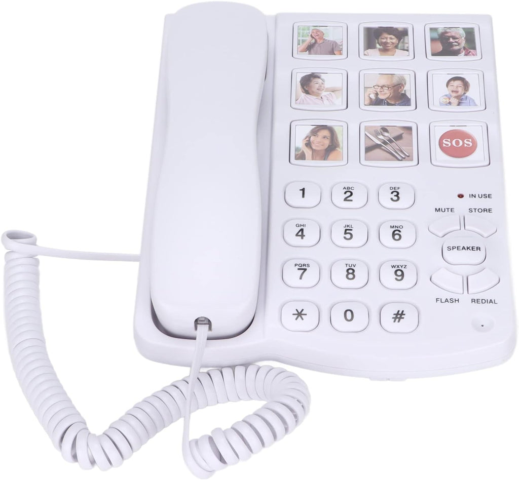 Landline Corded Home/Office Phone for Seniors with Photo Memory Speed Dial, Loud Ringer & Speakerphone, Desk & Wall Mounted Telephone for Dementia & Alzheimer’s Adults (White)