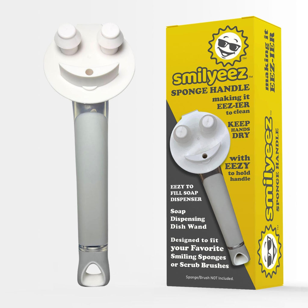 The Original Smiling Sponge Handle Soap Dispensing Handle by Smilyeez - Dishwand for Scrub Daddy Sponge (White)