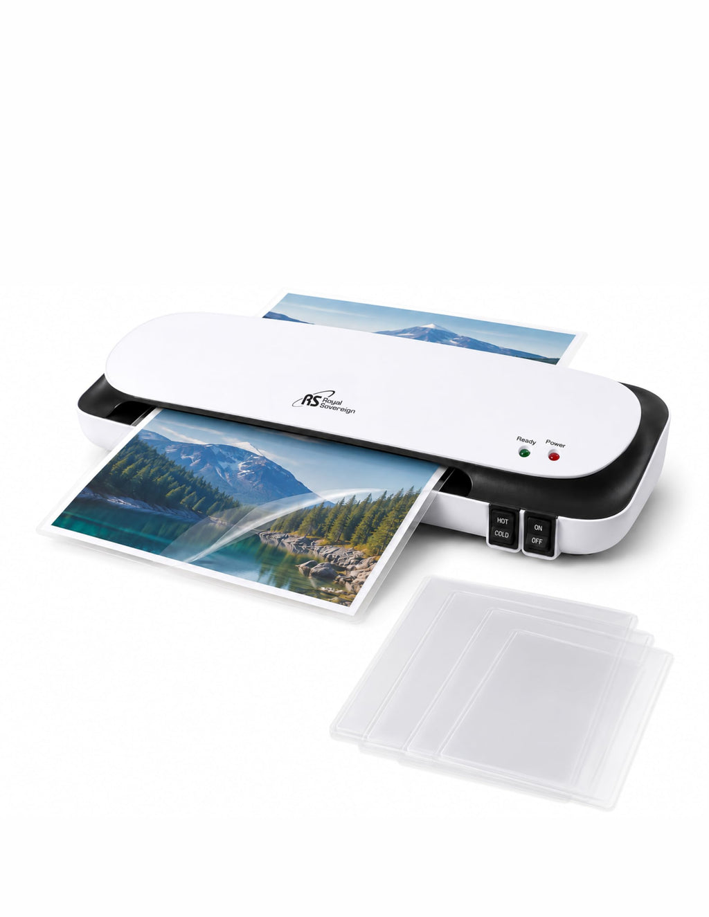 9" Thermal Pouch Laminator with 50 Assorted Pouches, 3 to 5 Mil Hot and Cold Settings, 3-5 Minute Warm-Up, and Anti-Blockage System for Home or Office Documents, Photos, and ID Cards, White