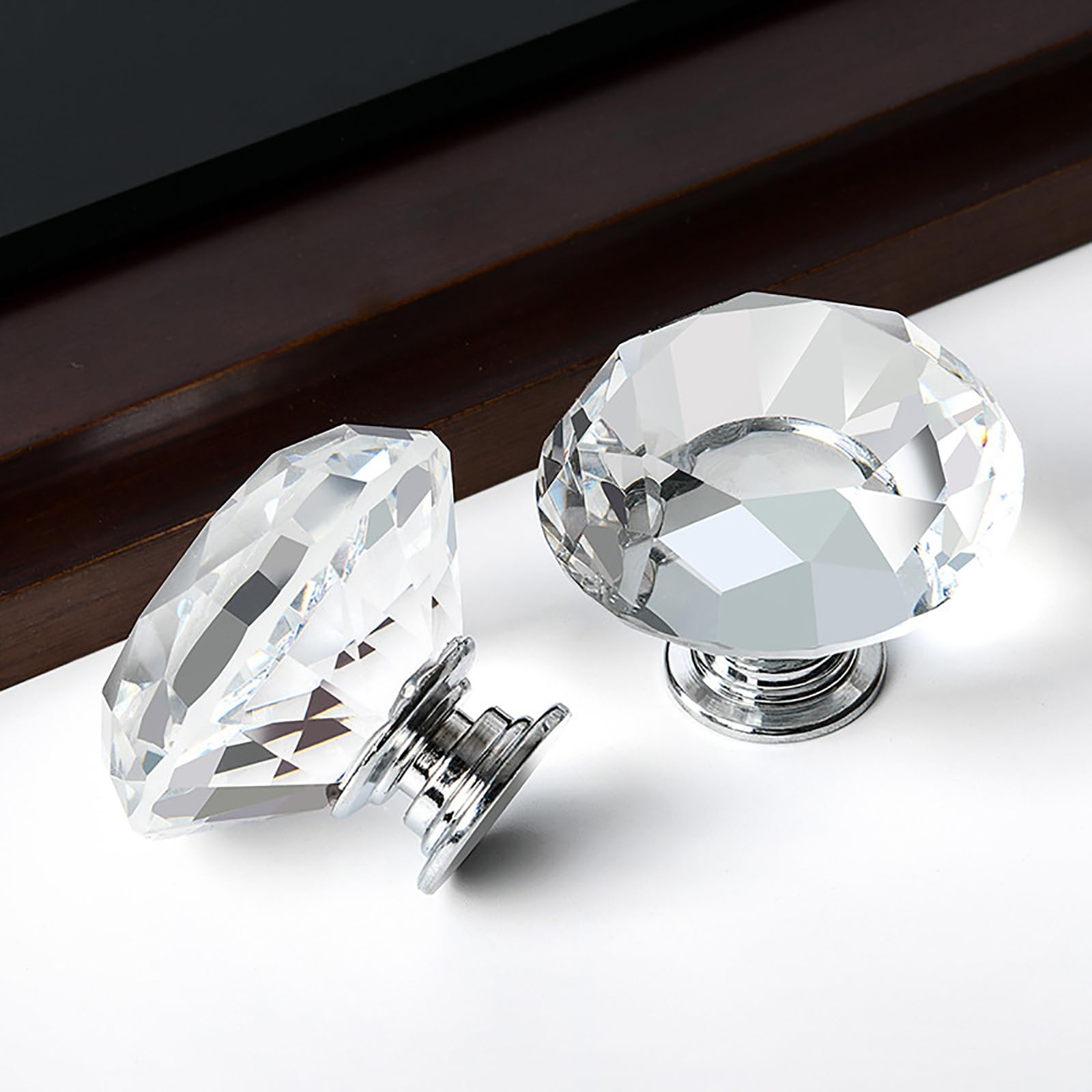 Nicunom 30 Pack Cabinet Knobs Crystal, 30 mm Glass Drawer Pulls Diamond Shape Dresser Knobs with Screws for Kitchen, Bathroom Cabinet, Dresser and Cupboard
