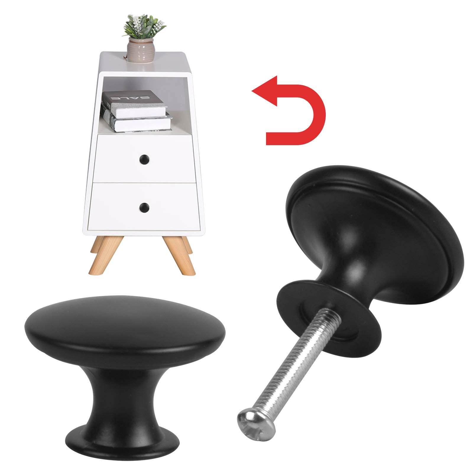 AvoDovA 20Pcs Black Kitchen Cabinet Knobs, Round Drawer Knobs Dresser Knobs Mushroom Door Handles Pulls Knobs Cupboard Drawer Pull Handles with Screws for Cabinet Drawer Kitchen Bathroom