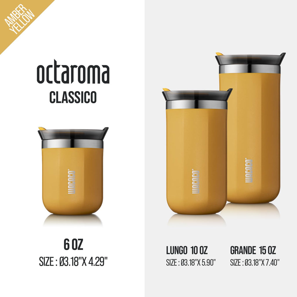 WACACO Octaroma Classico Vacuum Insulated Coffee Mug, Double-Wall Stainless Steel Travel Tumbler with Drinking Lid, 6 fl oz (180ml), Yellow