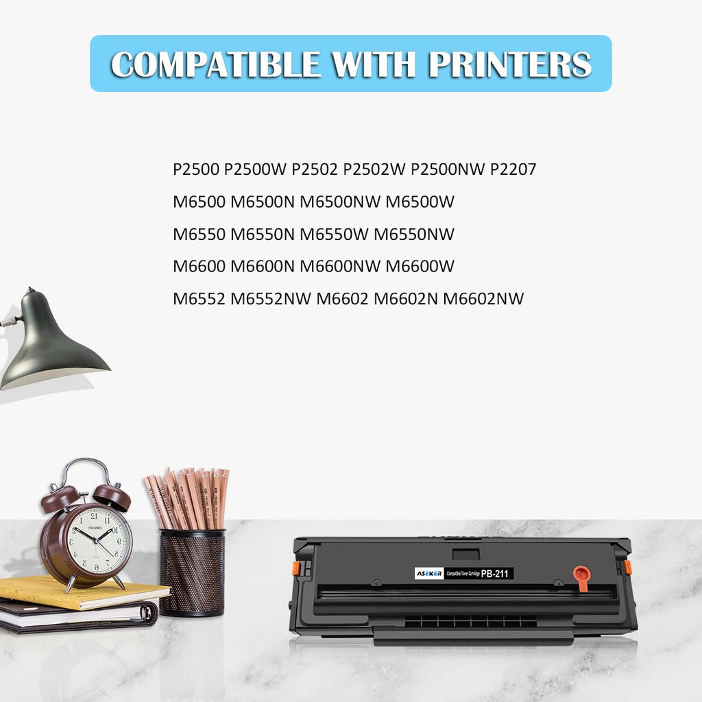 Asker PB-211 PB211 PB-211EV PB211EV PB 211 Toner Cartridge Black 1600 Pages Compatible for P2500W P2502W M6500NW M6550NW M6600NW M6552NW M6602NW Printer ( Black, 1-Pack )