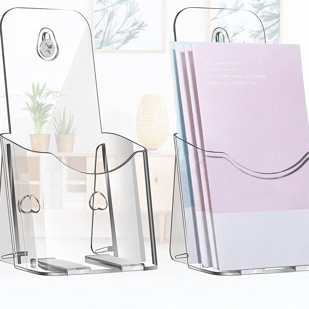 6 pack Acrylic Brochure Holder Plastic Clear Literature Holder Countertop Organizer Flyer Card Magazine Pamphlet Business Display Portable Wall Mount for Storing Letters Folders Document Cards