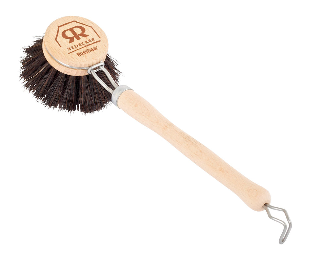 Redecker German-Made Horse Hair Bristle Dish Brush, Soft All-Purpose Scrubber for Kitchen & Household with Strong Horse Hair Bristles, 2 inch Replaceable Brush Head, Set of 2, 9-inches Long