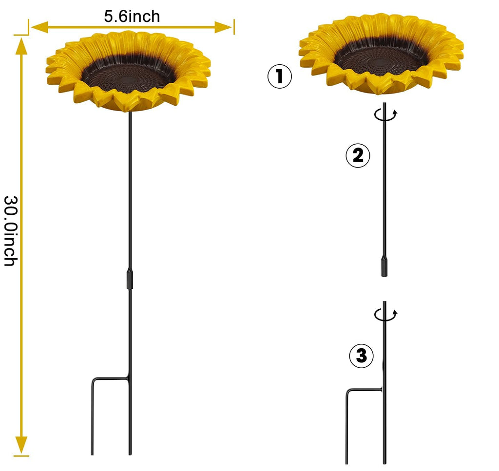 MIXXIDEA Sunflower Bird Feeder Baths for Outdoors Small Stick into Ground Cute Bath Tray Feeders for Outdoor Garden Decoration for Bird Lovers