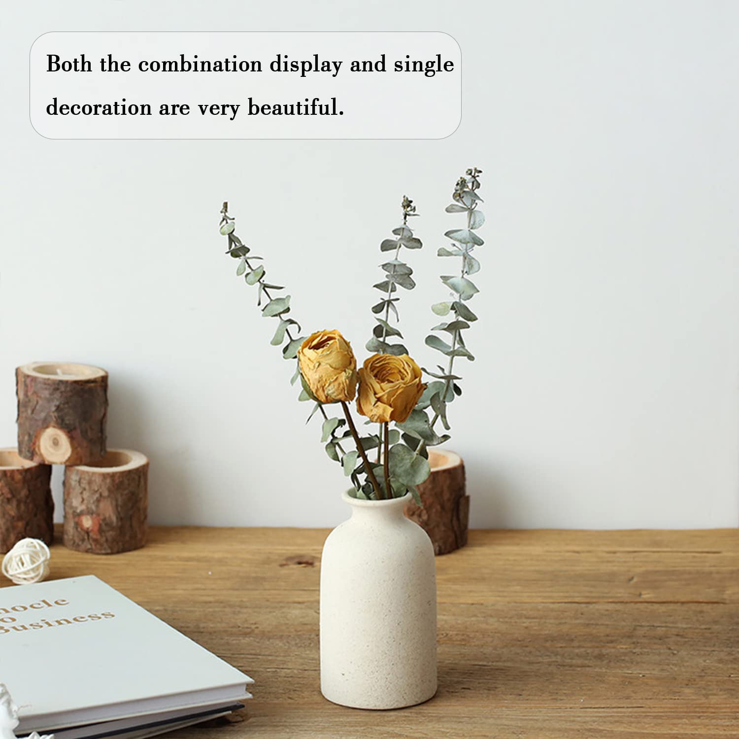 CEMABT Beige Ceramic vase Set-3 Small Flower vases for Decor,Modern Boho Farmhouse Home Decor,Decorative vase for Pampas Grass&Dried Flowers,idea Shelf ,Table,Bookshelf ,Entryway- Distressed