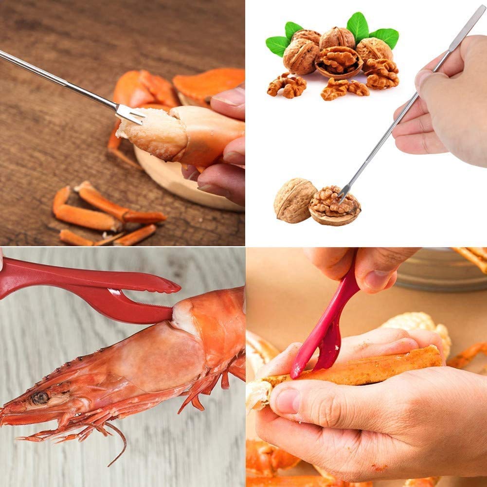 Artcome 10 Piece Seafood Tools Set - 2 Crab Crackers, 2 Lobster Shellers, 2 Seafood Forks, 2 Wide Crab Forks, 1 Seafood Scissors and 1 Storage Bag
