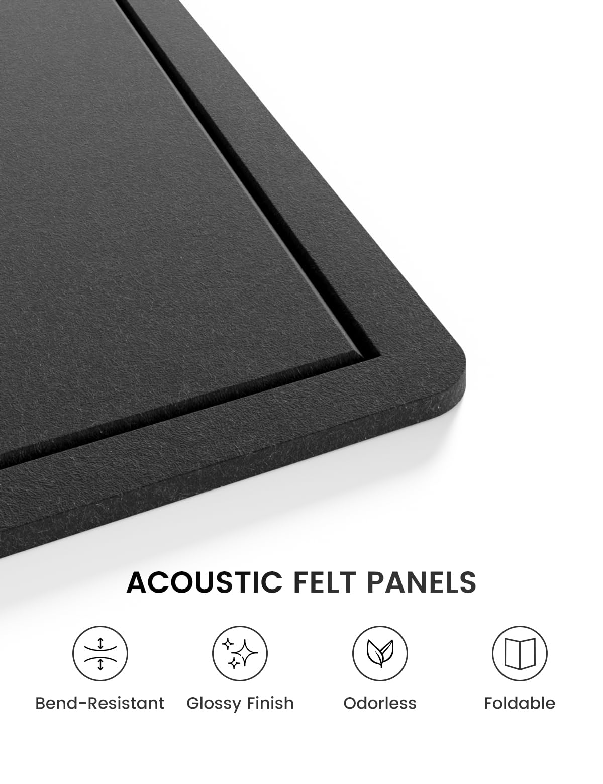 Fluxynara Bulletin Board, 23.6" x 17.5" Cork Board Alternative with 12 Safe Removable Adhesive Tabs, Foldable Felt Pin Board for Home Office, Classroom, Bedroom,Entryway for Walls— Black