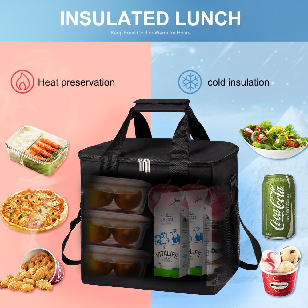 Iknoe Large Cooler Bag Collapsible 24 Can Insulated Bags Leakproof Lunch Cooler Tote with Multi-Pockets for Adult Insulated Lunch Box for Beach, Picnic, Work…