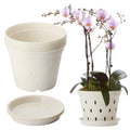 BFYDOAA 5 Pack Orchid Pot, 5.6 Inch Orchid Pots with Holes and Saucers, Clear Plastic Orchid Pots for Indoor and Outdoor Use, Plastic Flower Plant Pot for Plant and Repotting(White)